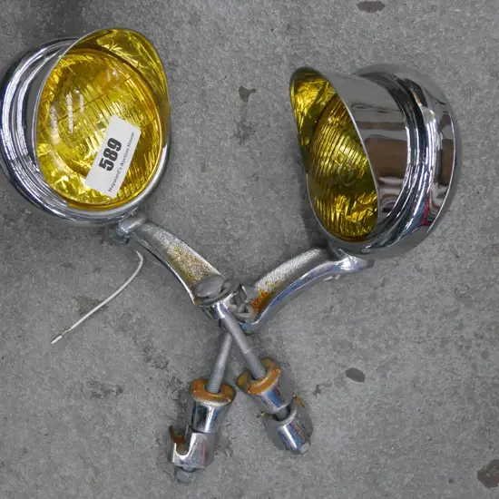 2 vintage automobile head lights