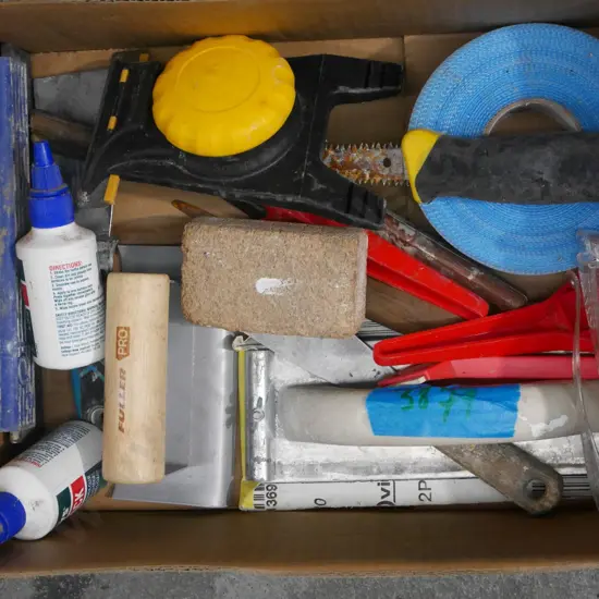 box; trowels, gib tape, pva glue etc