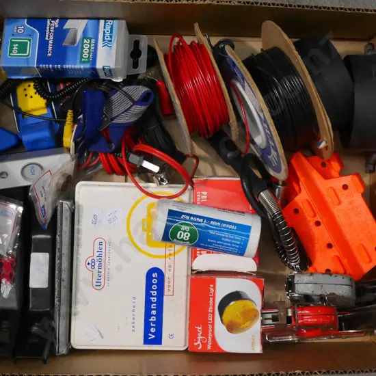 box; staplers, shelf brackets, mouse taps etc