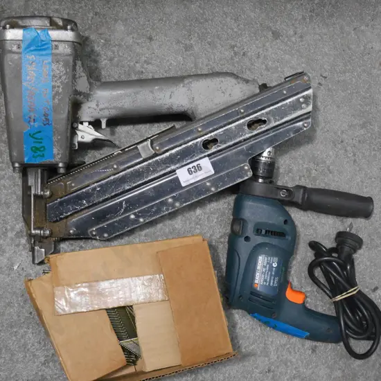 leaky air powered nail gun, nails, Black & Decker drill