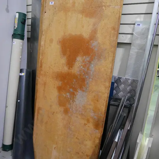 pair of damaged chip board trestle tables H-1800 W-770