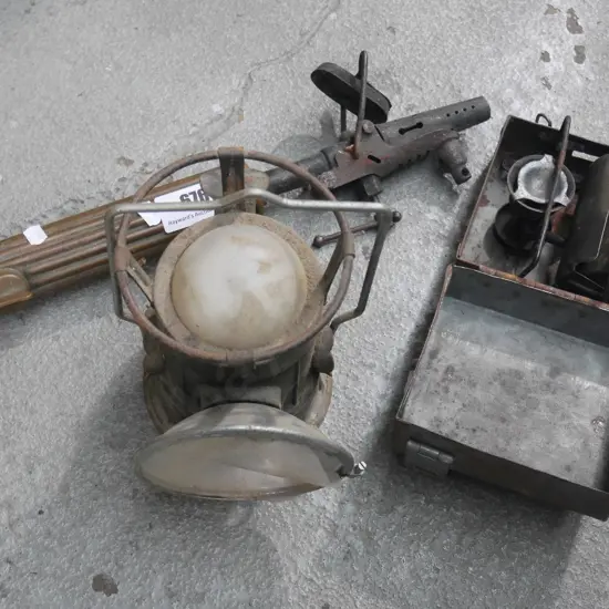 vintage lantern, blow torch, camping stove