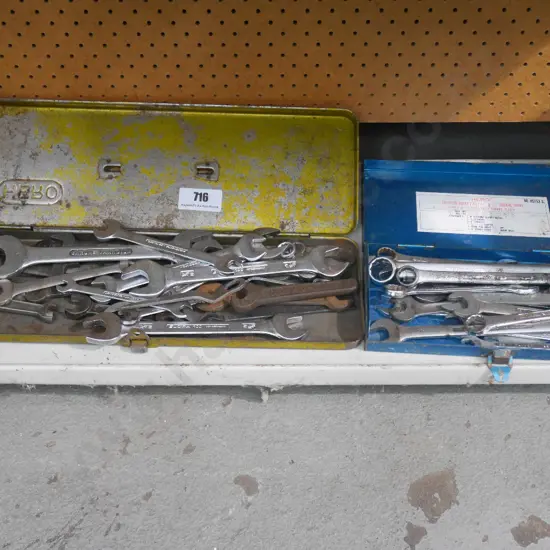 2 tins of open end and ring spanners