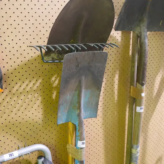 spade, rake , shovel