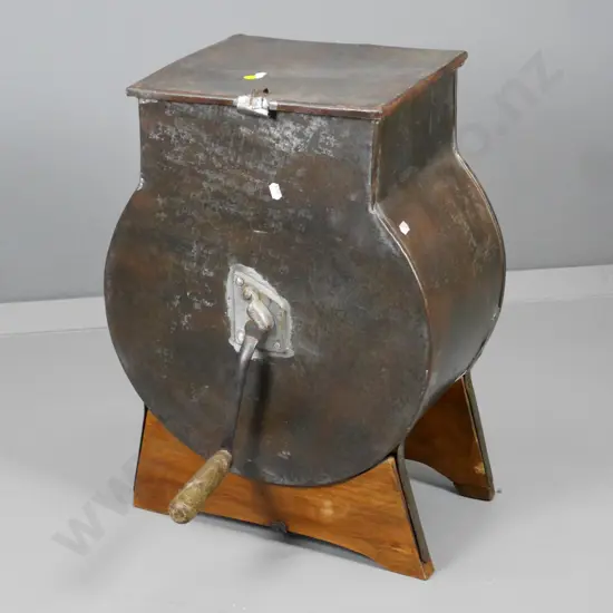 vintage metal butter churn with wooden blades, on wooden base H-540 L-400 W-270