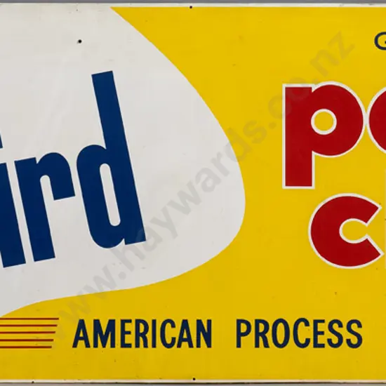 large metal Bluebird Potato Chip sign (print on tin) - Firth Signs Wellington 1967 - minor chips and wear H-610 W-1850