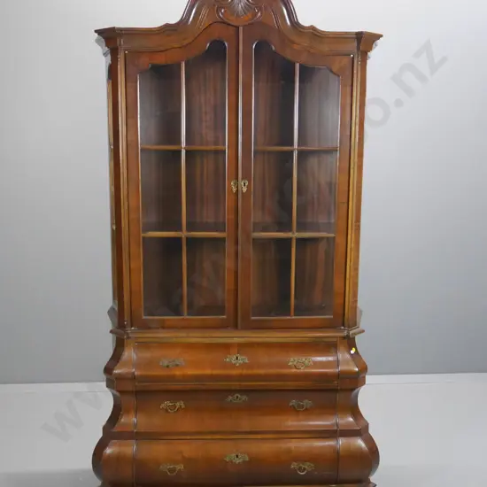 Louis-style veneered display cabinet on 3-drawer base, glazed sides, astragals & carved detail H1980 W980 D420