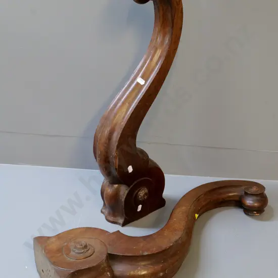 pair of Victorian carved walnut scroll shape table legs H-580