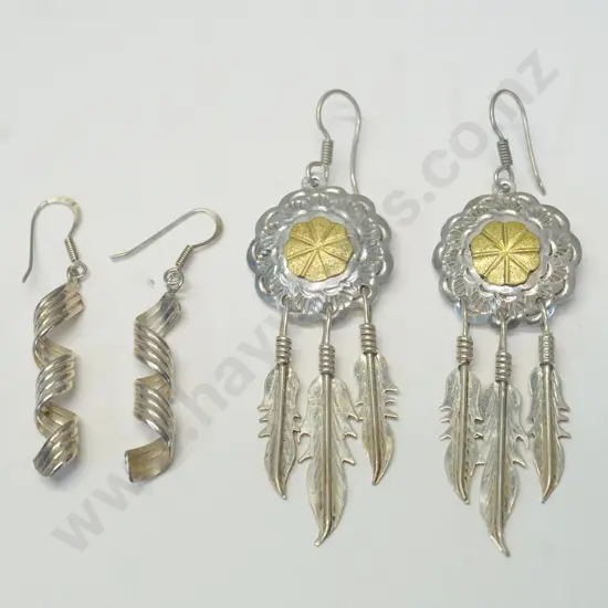 2 pairs of silver earrings both stamped 925