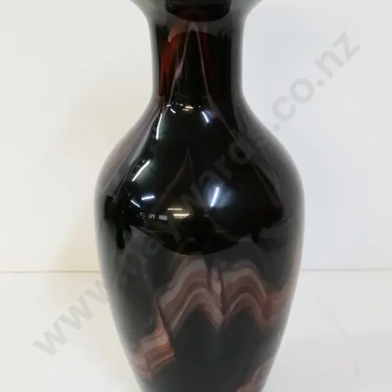 art glass vase - brown and black swag pattern H-450