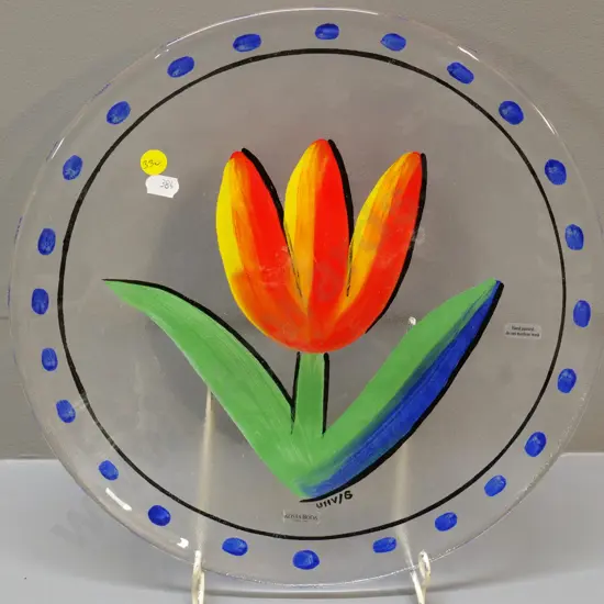 Kosta Boda Swedish glass hand-painted charger - initialled (Ulrica Hydman Vallien) some scratches D-320