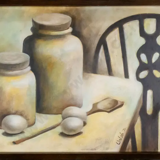 BC Walsh '74 - framed oil "Still life with eggs" H-420 W-760