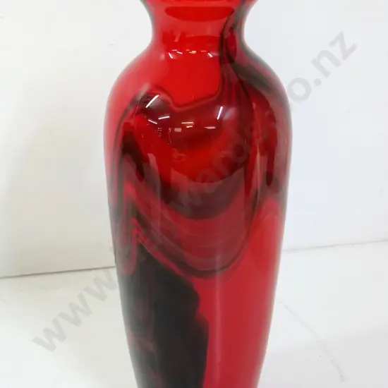 art glass vase - red & black with white lining H-400