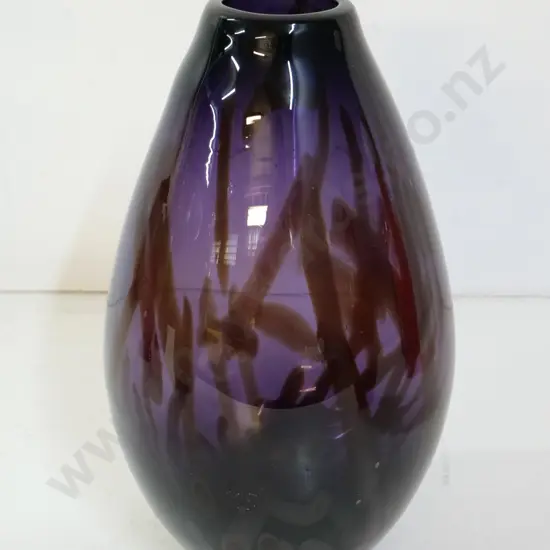 art glass vase - purple with red/brown pattern H-340