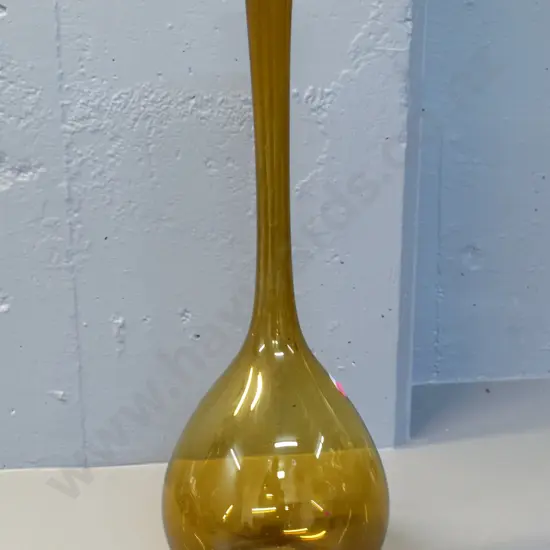 amber glass bottle vase - with 'Dawson's Under the Savoy' retail sticker on base H-510