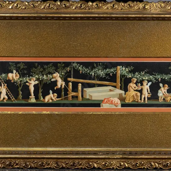 gilt framed vintage print - cherubs H-70 W-400 (slight damage to frame)