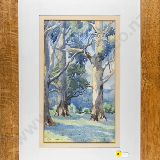 illegible signature - framed watercolour - trees H-310 W-170