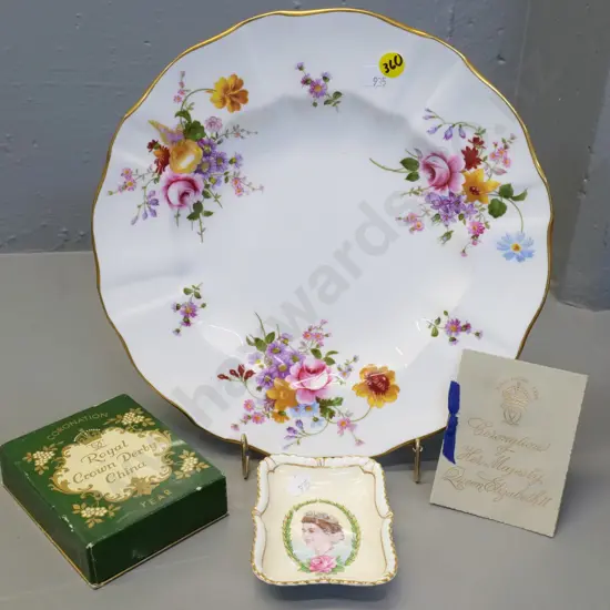 2 Royal Crown Derby items - posies cake plate D-270 and a boxed QEII Coronation pin dish