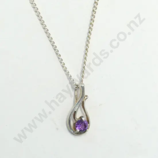 silver amethyst necklace chain stamped 925