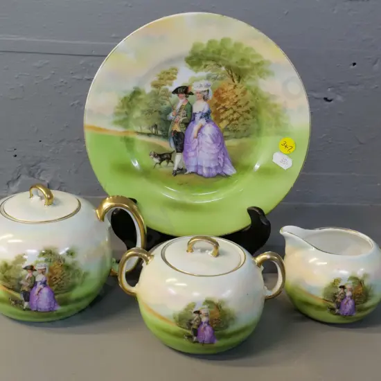 Royal Bayreuth Gainsborough motif tea set - teapot, cream, sugar & plate D-195
