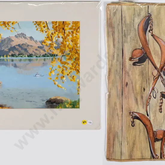 Scott Groves - mounted oil - lake scene, Brenda Shore watercolour Largest H-590 W-400