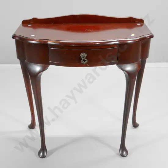 reproduction mahogany cab-leg bow-front hall table w/drawer, polish needs attention H-730 W-700 D-380