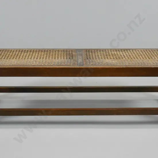Tudor style long foot-stool with bergere cane top - finish worn on cane H280 L1000 D310
