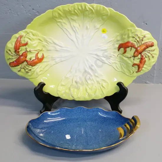 2 pieces Carlton ware - large lobster pattern serving dish L-430 W-280 and a mottle glaze dish stamped 3091