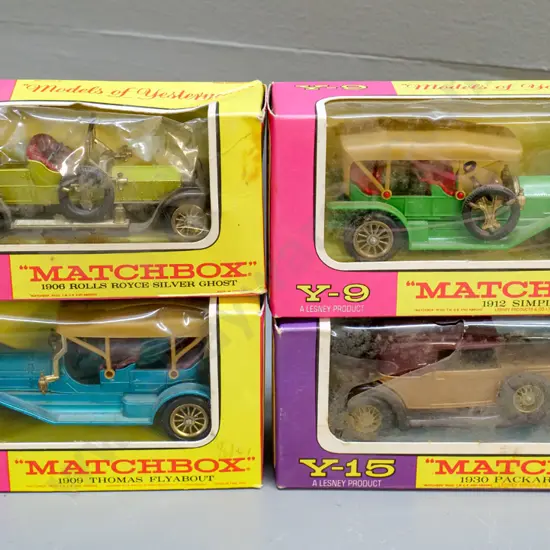 4 boxed Matchbox Models of Yesteryear die cast vintage cars