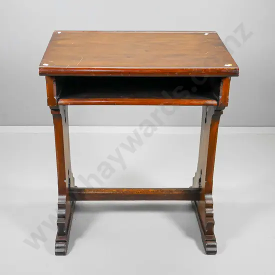 vintage kauri ecclesiastical style sloping top school desk - some wear and tear H840 W690 D440