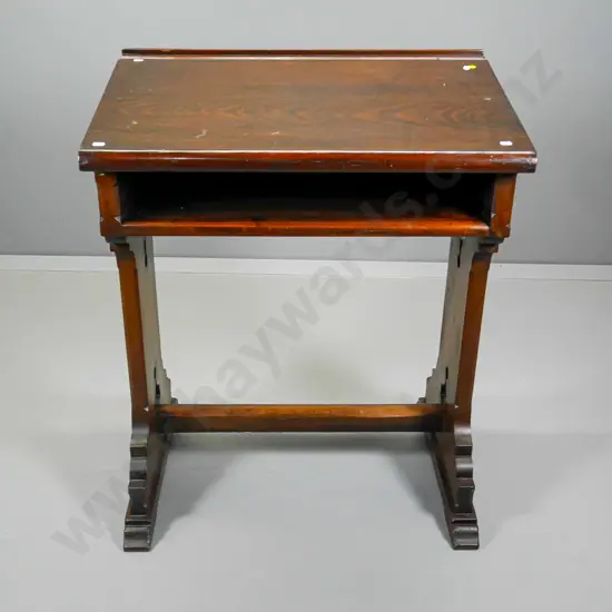 vintage kauri ecclesiastical style sloping top school desk - some wear and tear H840 W690 D440