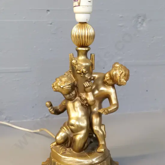 gilt finish cast metal table lamp base - figural putti / cherubs H-410