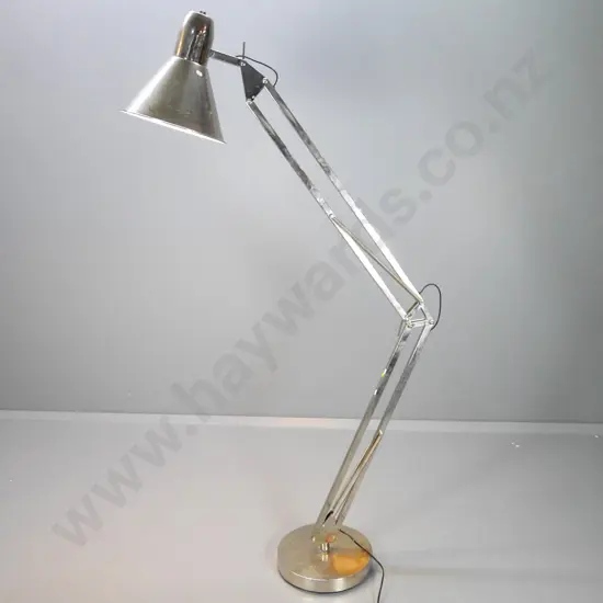 contemporary floor lamp in style of anglepoise work lamp - some discolouration of chrome finish - max height approx 1850