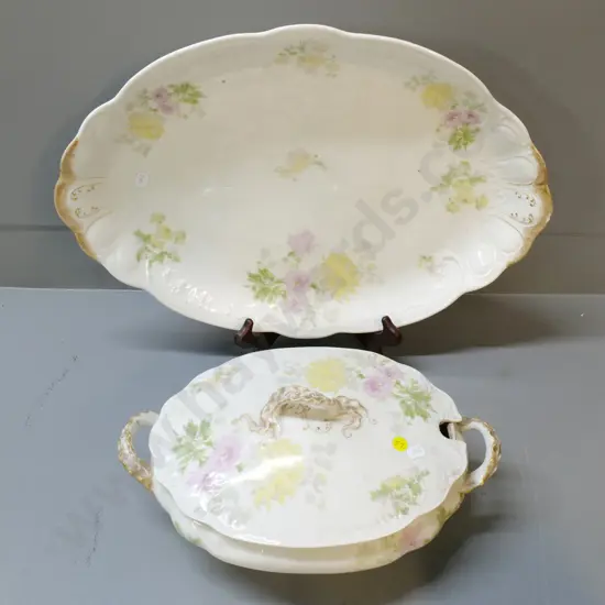 vintage Limoges lidded soup tureen and a large ashett with chip to edge L-500 W-350