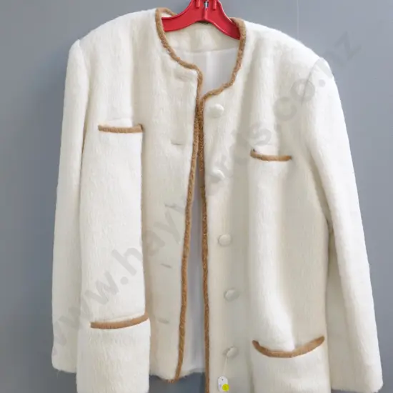 retro woman's (brushed wool?) jacket - cream with gold trim