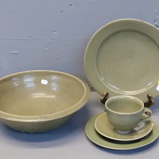 Crewenna / Harry & May Davis New Zealand studio pottery items - bowl H85 diameter 270, plate & trio