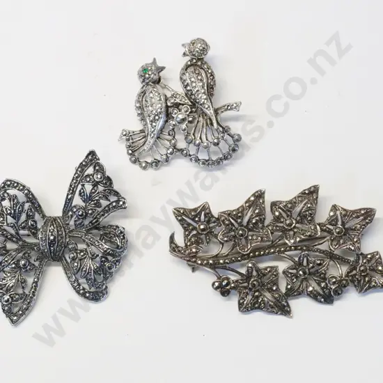 3 marcasite brooches