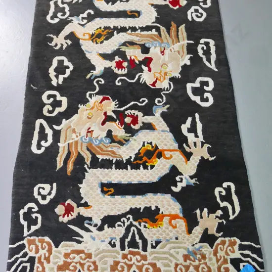hand knotted, quality woolen floor rug, with dragon motif, L-1920 W-970