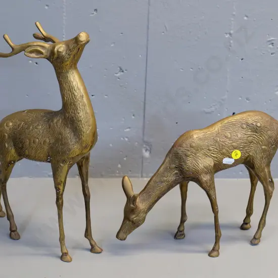 pair of cast brass deer figures - stag is H-360 L-220