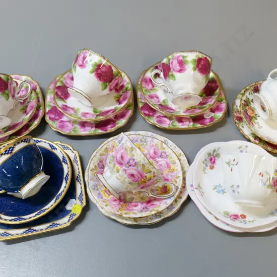 7 English china trios - 5 Royal Albert, 1 Shelley, 1 Aynsley