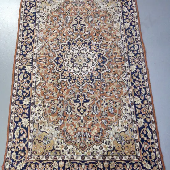 Persian style wool floor rug - taupe, cream and navy - L1630 W930