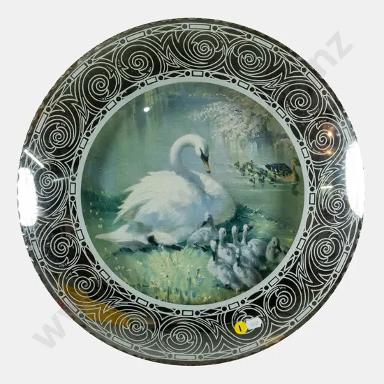 circular convex wall mirror with swan print Diam-400
