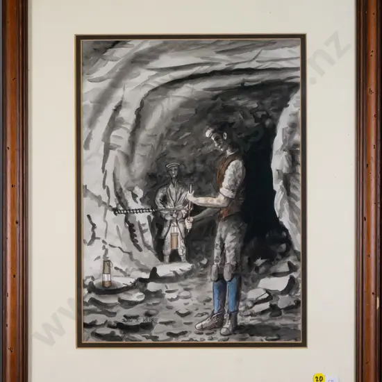 John Kerr - framed watercolour - Northumberland mine H-360 W-260