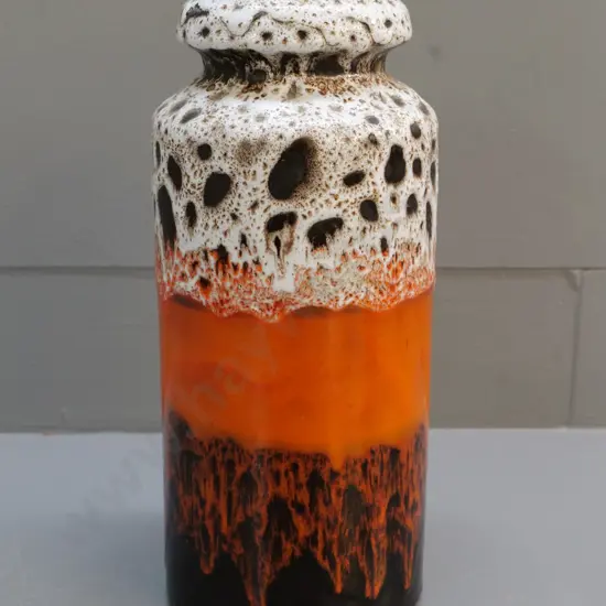 large Blue Mountain Apollo pottery orange & black vase H-300