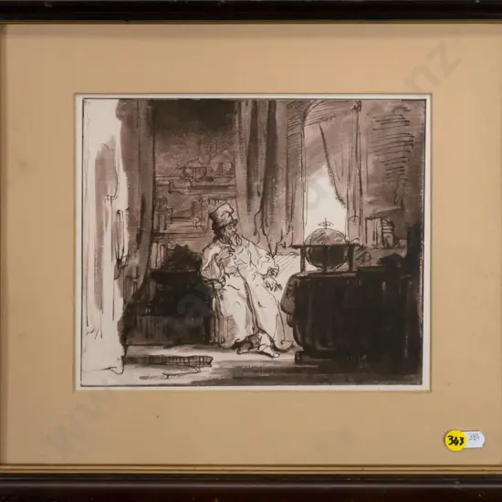 framed Rembrandt print "The Philosopher" H-200 W-230