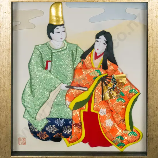 framed Asian 3-D fabric - man and woman H-260 W-230