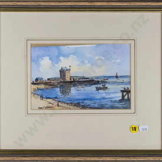 Harry F McGregor - framed watercolour - Broughty Ferry Castle (slightly skew) H-120 W-175