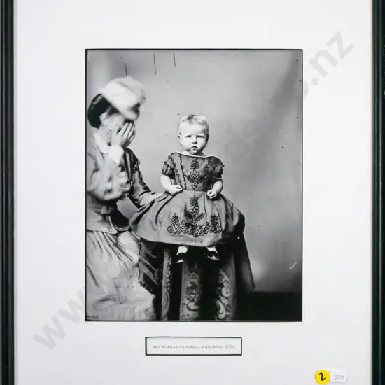 framed digital photo print - Mrs Morgan and child, Wanganui 1870s H-260 W-210