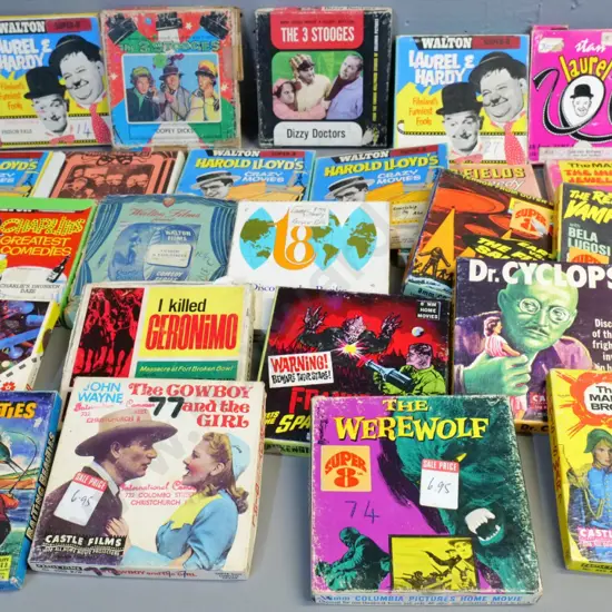 assorted 8mm films on 5" reels - comedies, monster movies, etc.