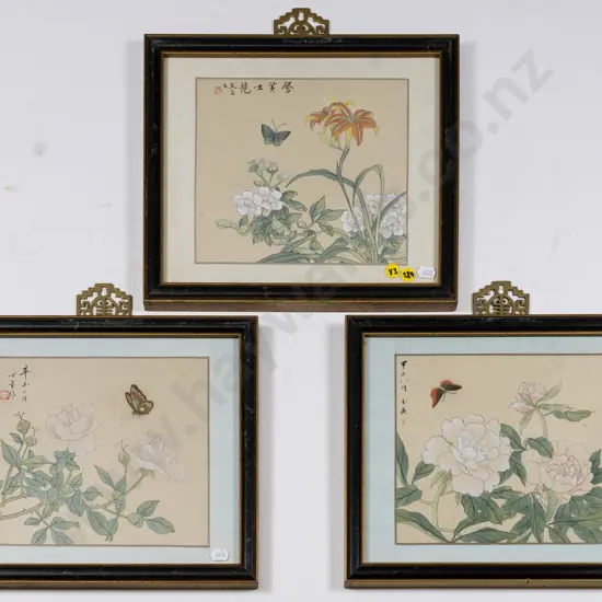 3x framed ink and watercolour - butterlies and flowers Each H-230 W-280